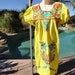Vintage 1970s Mexican embroidered dress sundress yellow floral S/M cotton