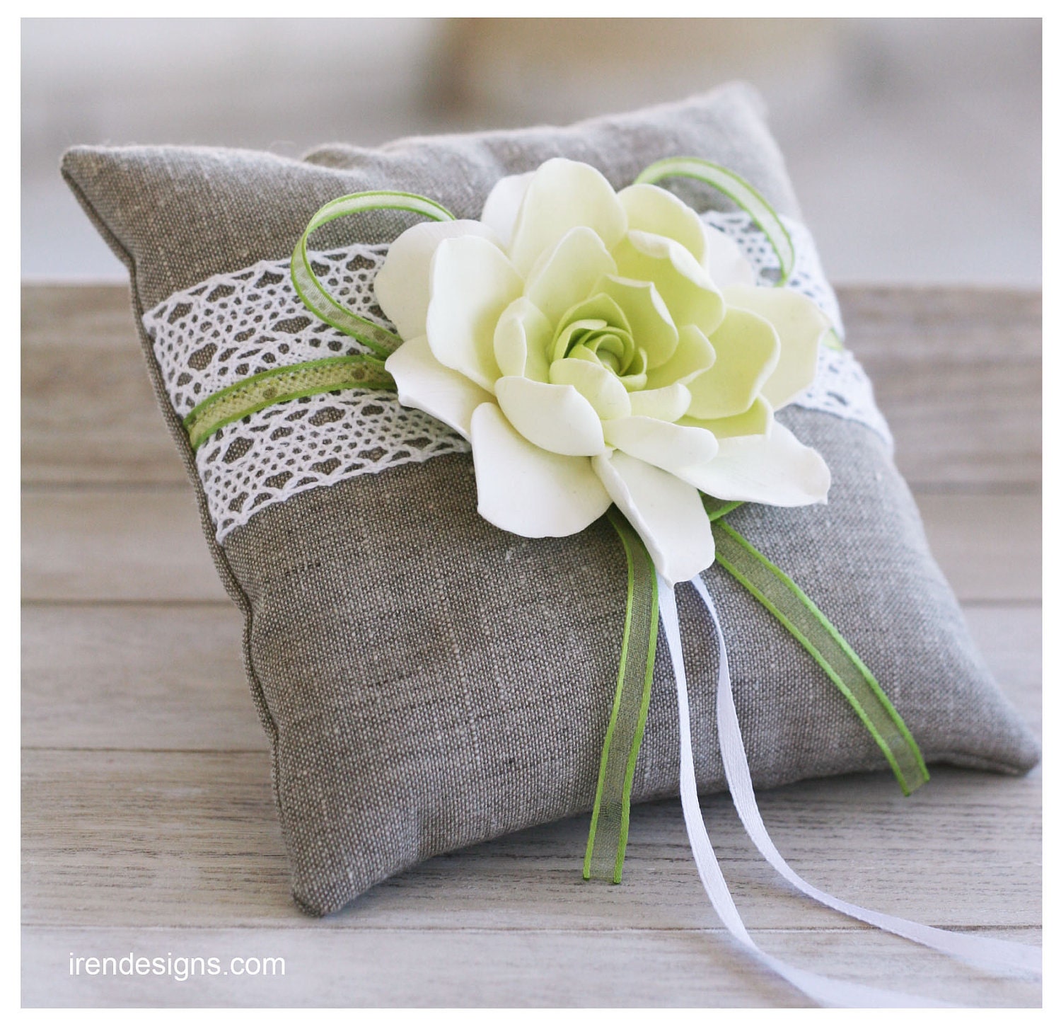 Rustic Ring Pillow. Linen Handmade Wedding Ring Pillow with