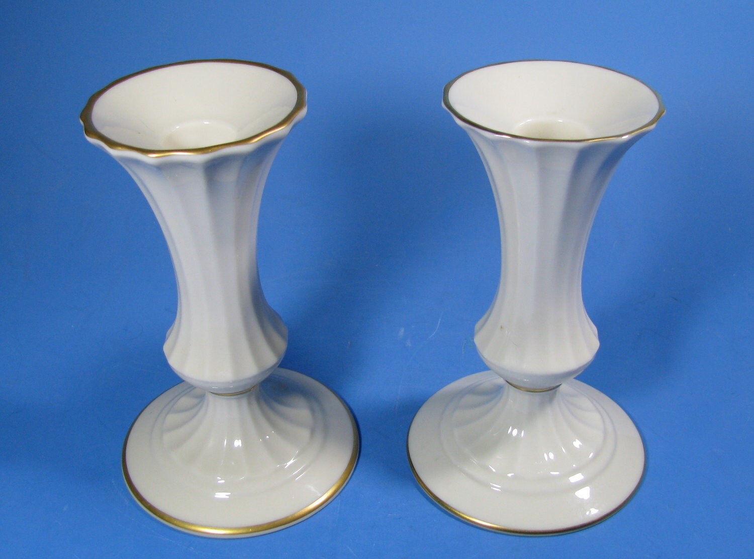 Porcelain Ivory Lenox Candle Holders Pair 2 Perfect