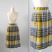 Vintage Wool Skirt - Plaid 1970s - Small - Yellow Black Grey