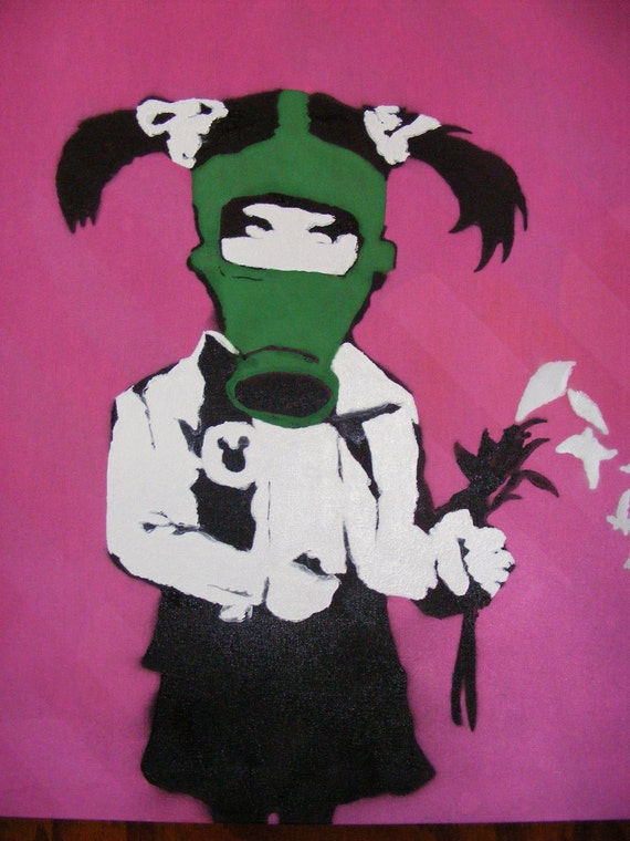 Spray Paint stencil art Banksy Gas Mask Girl