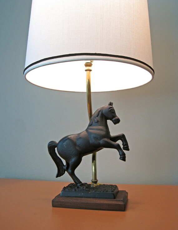 Black Cast Iron Horse Lamp/Bank Combination