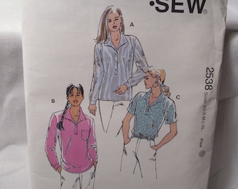 Vintage Kwik sew sewing pattern 2538, size: XS, S, M, L, XL, misses shirts