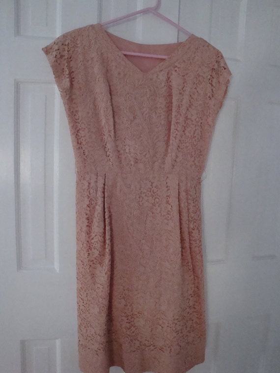 Items similar to Vintage Rose Colored Lace Cocktail Dress. on Etsy