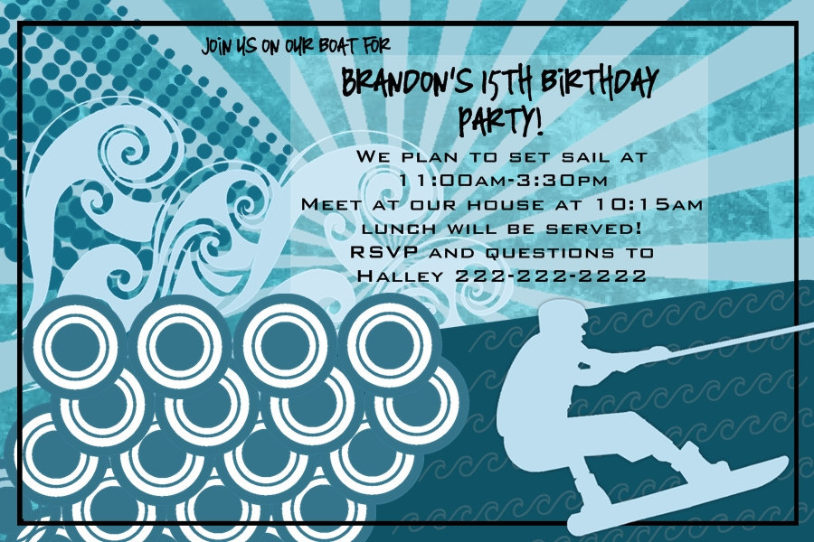 Teen wakeboarding summer birthday invitation by yellowlemons