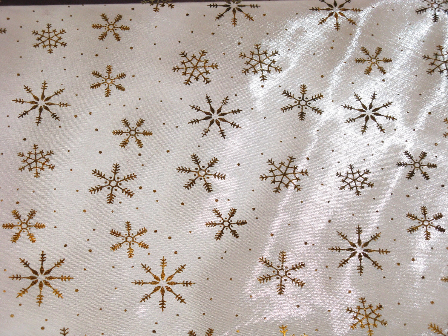 Sheer White Christmas Holiday Fabric with Gold and Silver