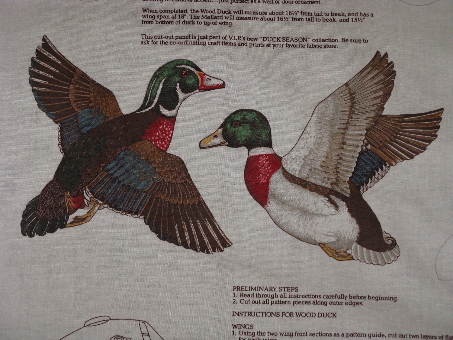 Vintage Fabric Ducks Duck Season Wood And Mallard Duck Cotton 1390