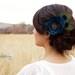 Blue Peacock Feather Fabric Flower Hair Clip Teal Vintage Style Wedding Bridal Sash Clip Flower Corsage Brooch - Sweetpea MADE TO ORDER