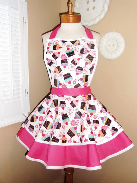 Items similar to Cupcake Print Accented With Hot Pink Womans Retro ...