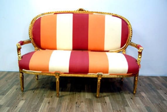 Items similar to Antique Orange Stripe Gilted Couch on Etsy