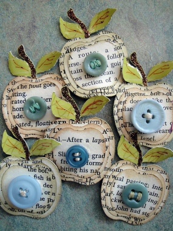 Dictionary Page Layered Apple and Button Die Cut