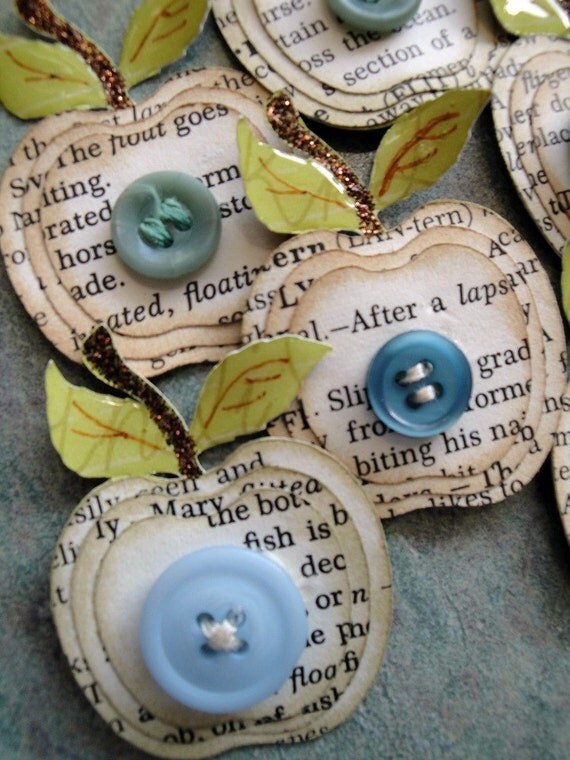 Dictionary Page Layered Apple and Button Die Cut