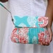 Pleated Wristlet/ Wristlet Purse, Aqua and Red, Ready to Ship