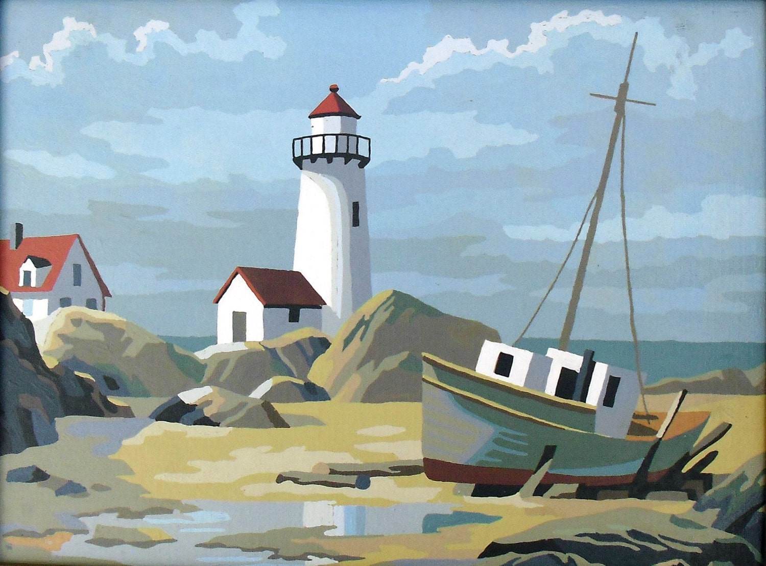 Paint by Number Lighthouse Seascape painting with beach