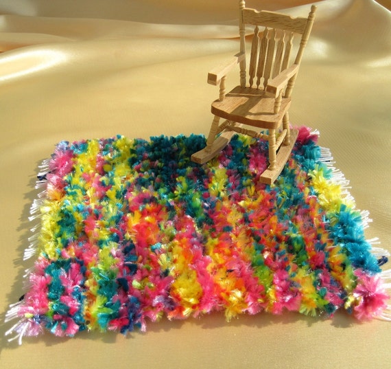 Dollhouse Miniature Fiesta Rainbow Handwoven Shaggy Rug