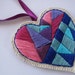 Heart ornament in pinks purples and blues handmade embroidered home decor for Christmas or Valentine's Day