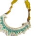 Embroidered geometric abstract triangle pendant in beautiful mint greens with yellow glass beads modern jewelry