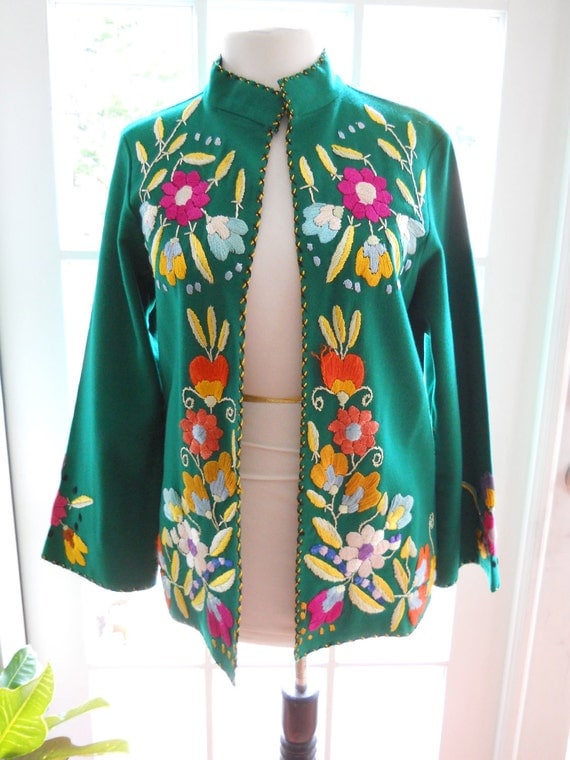Vintage Mexican wool jacket with floral embroidery s/m
