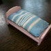 Vintage Dollhouse Furniture Pink Wood Bed w/ Mattress 1940s