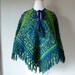70's Tapestry Poncho in Green and Blue Hippie Boho Shawl
