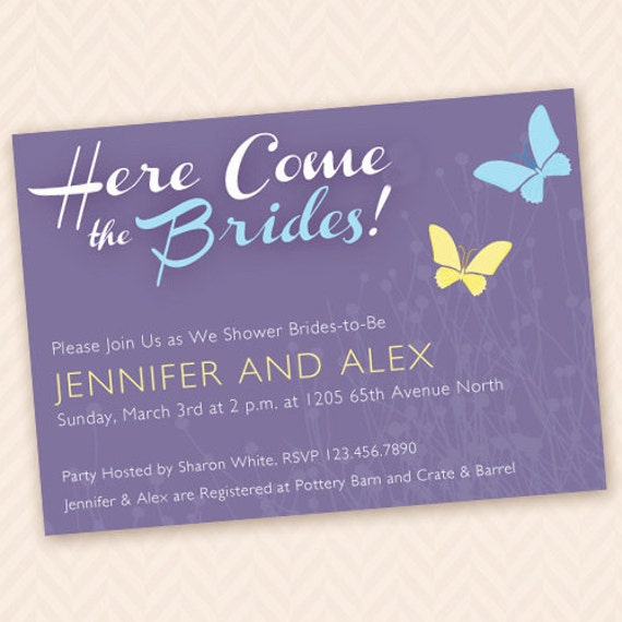 Lesbian Bridal Shower Invitation Here Come The Brides