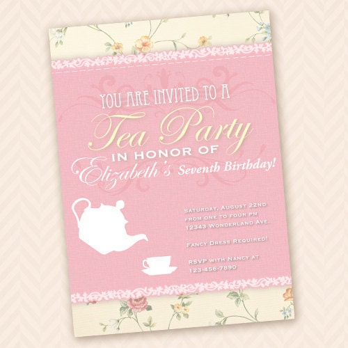 Whimsical Girls Tea Party Birthday Invitation