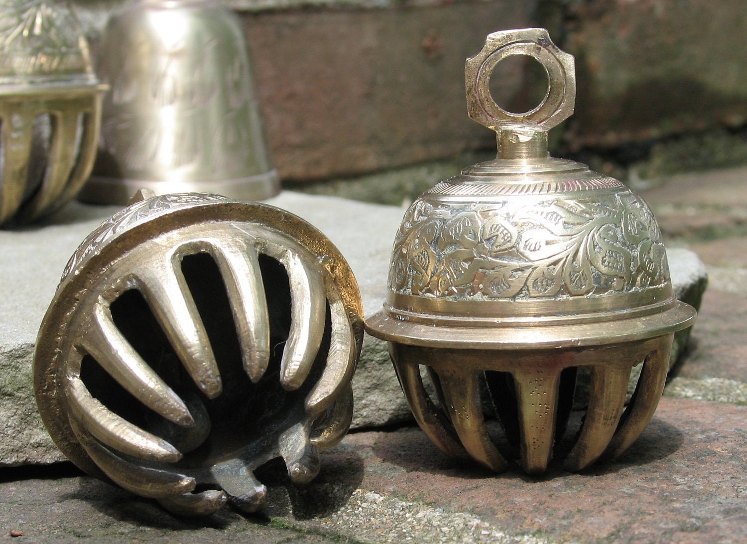 Set of vintage brass elephant bells Tibetan style