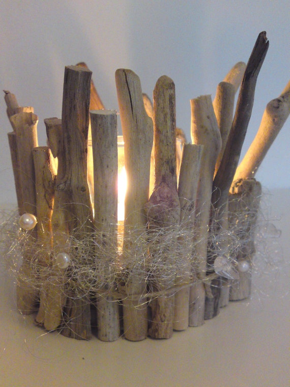 Items similar to Driftwood candle holder with freshwater pearls and