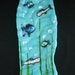 Fused glass fish scene wall hanging piece in blue / green and dichroic glass