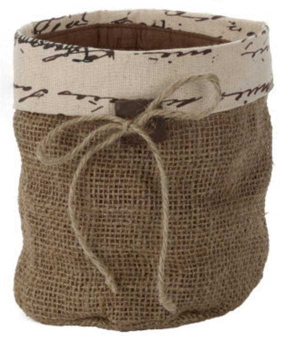 Burlap Pot Cover with Brown Trim by ShoppingBagWarehouse on Etsy