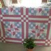 Spring quilt, Pink quilt, Lap quilt with lilac, pink, lavender, blue and green