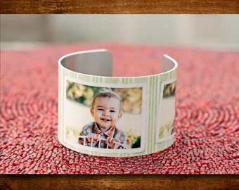 Personalized Modern Stripes Photo Cuff Bracelet