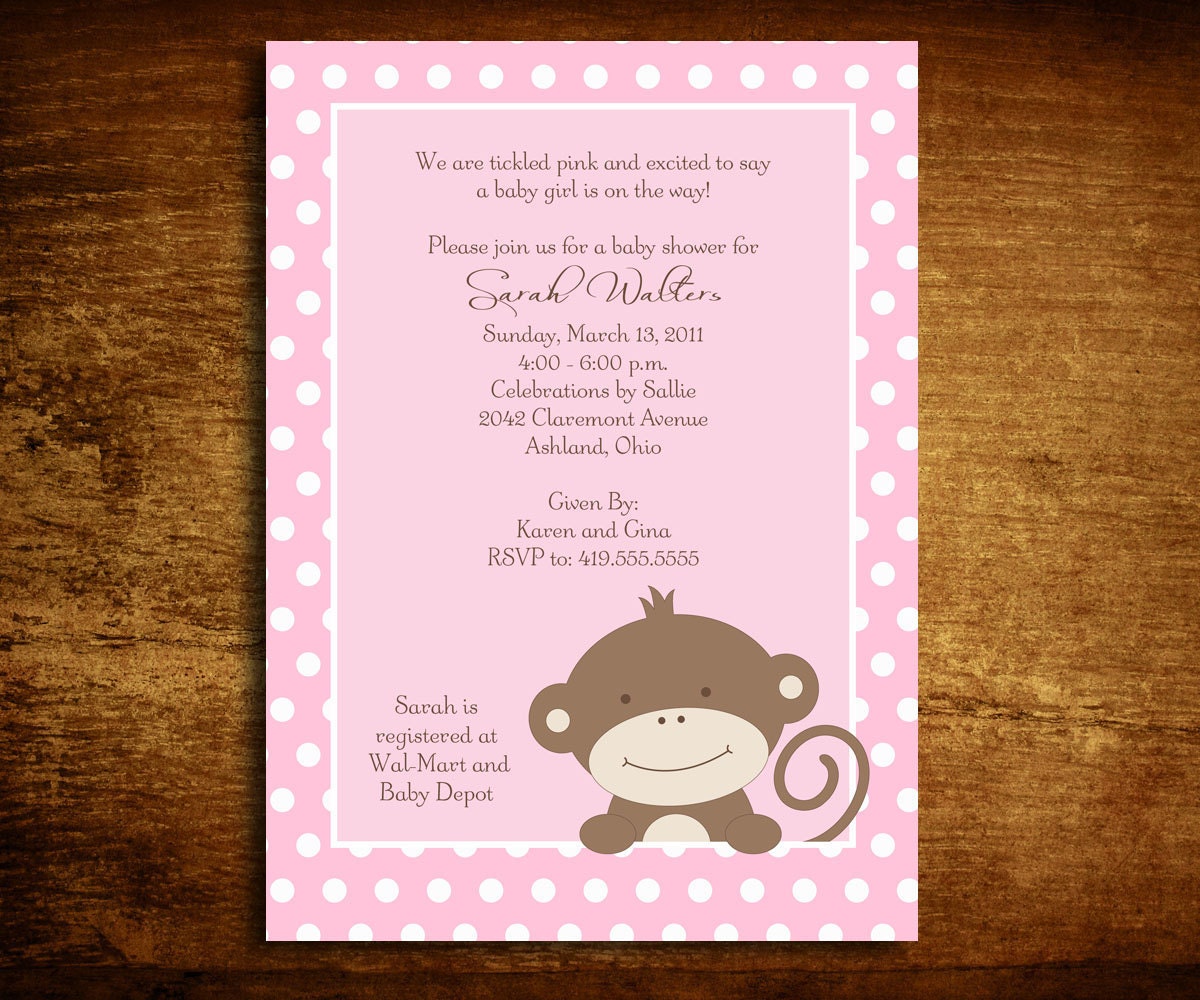 Pink Monkey Baby Shower Invitations 7