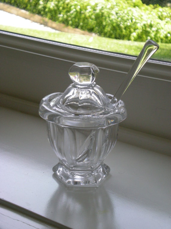 FREE SHIPPING baccarat crystal footed jam pot jar with lid and