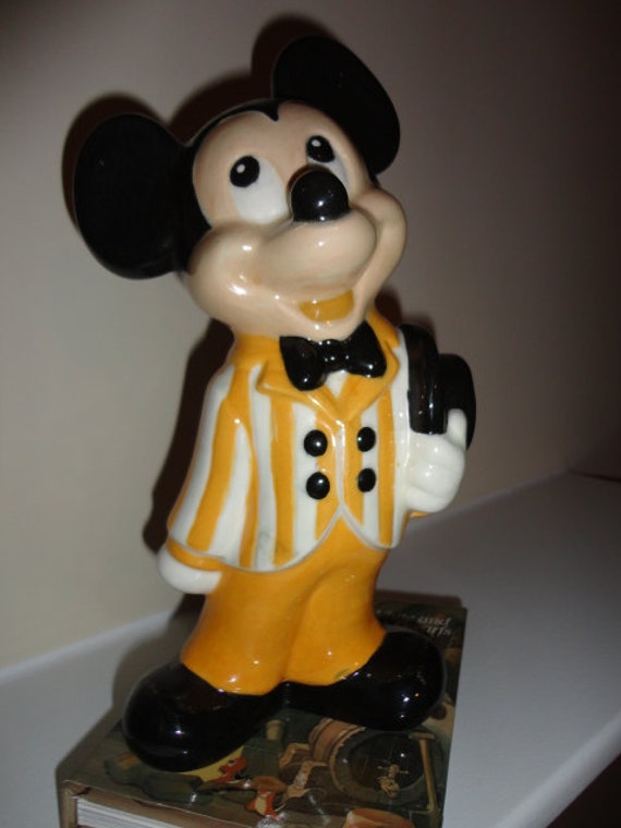 Items similar to Vintage Ceramic Mickey Mouse Figurine- Striped jacket ...