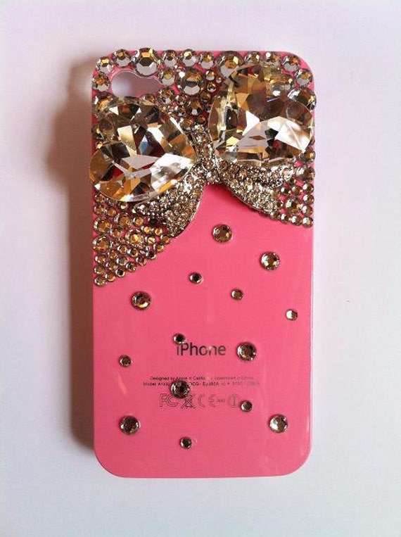 Bling Rhinestone Crystallized Pink Phone Case Jewel Bow for