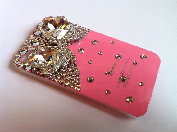 Bling Rhinestone Crystallized Pink Phone Case Jewel Bow for