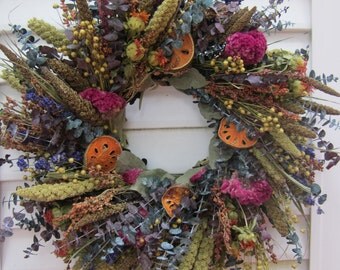 Dried Flower Wreath With a Mix of Naturally Colorful Flowers