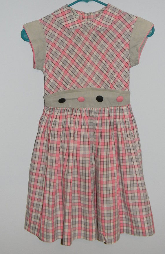 Vintage 1950s Little Girls Dress Peter Pan Collar Short Sleeve