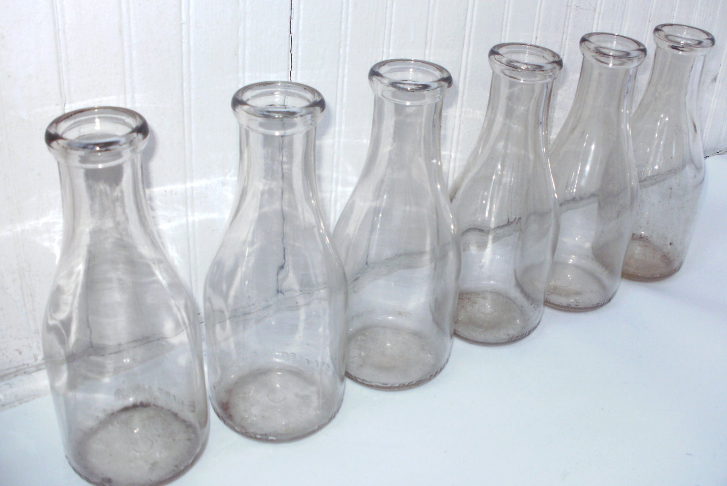 6 Vintage Glass Quart Milk Bottles MidCentury by Duraglas