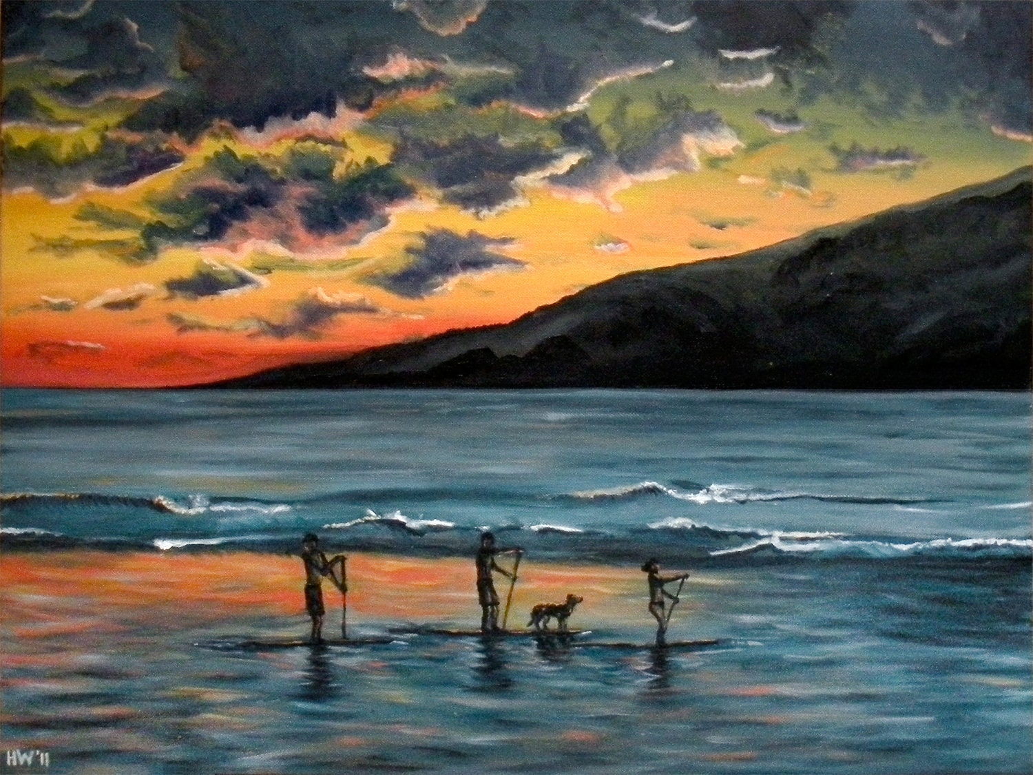 Maui Sunset oil painting hawaiian beach ocean by SouthPawPaintings