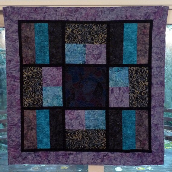 Items similar to Beautiful Art Quilt, Blue, Purple & Black Quilts, Wall Hanging Quilt, Unique