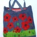 Repurposed denim tote handbag/shopper/everyday/carry all/stylish/ecofriendly/ Popies are red