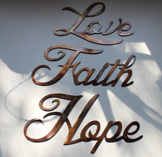 Faith Love & Hope Words Metal Wall Art by HEAVENSGATEMETALWORK