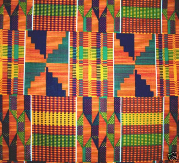 Traditional African Kente Print Cotton Fabric 2 yds