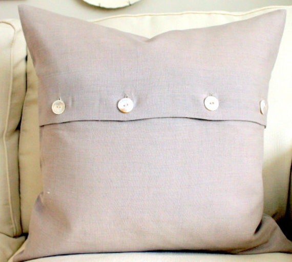 20 x 20 Decorative Pillow Cover Flax Linen Vintage button