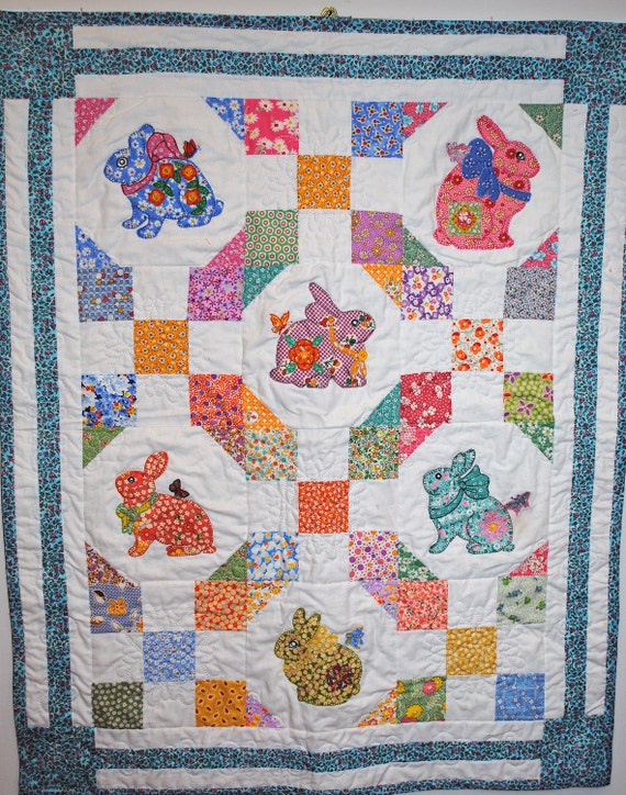 Baby quilt appliqued bunny