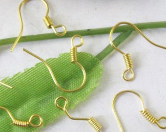 Earwire: 200pcs Gold Plated Earring Hooks Ear wire with Spring 17mm Earring Findings W121