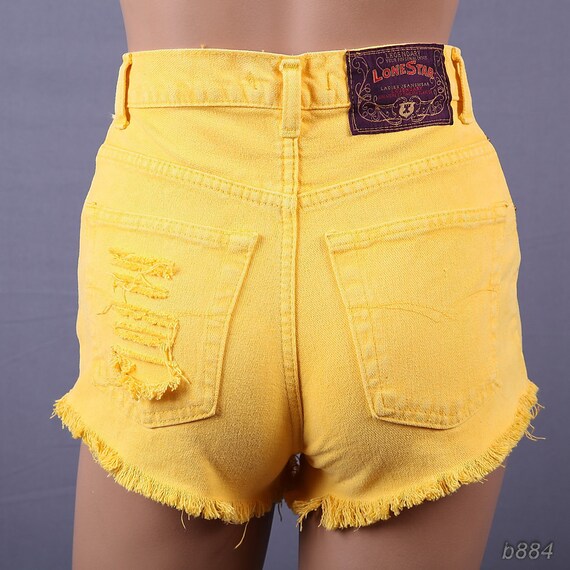 High Waist Jean Shorts/ Yellow Cut Off Shorts / Distressed