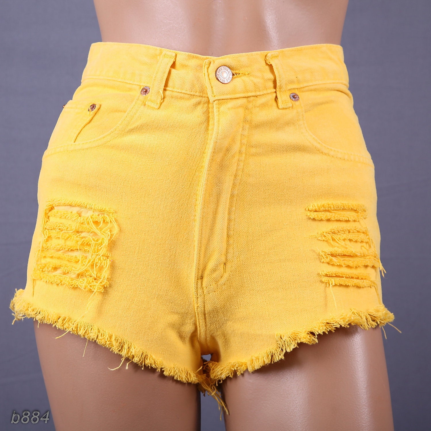 High Waist Jean Shorts/ Yellow Cut Off Shorts / Distressed